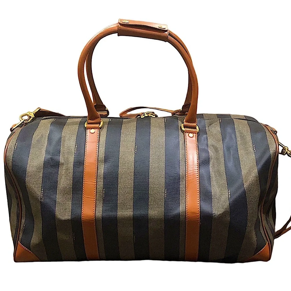 WFENDI Pequin Pecan Stripe Bandolier Boston Travel Bag 50cm FENDI Shoulder Strap - Picture 4 of 17